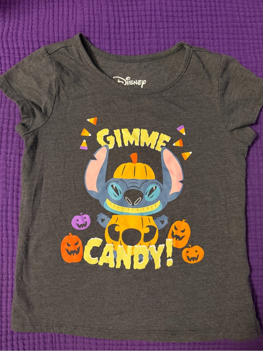 Disney Girls' Charcoal Gray 'Gimme Candy' Stitch Halloween Tee